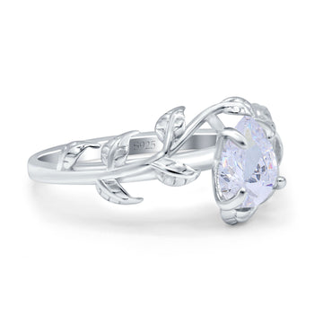 Art Deco Leaves Pear Vintage Style Bridal Wedding Engagement Ring Round Simulated Cubic Zirconia 925 Sterling Silver